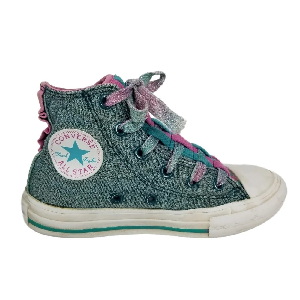 Converse Denim Look with Teal and Purple High Top Sneakers Size 12 Toddler 12
